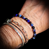 Polished Cherry Amber & Lapis Lazuli Elastic Bracelet