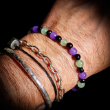 Polished Cherry Baltic Amber & Pastel Chalcedony Elastic Bracelet