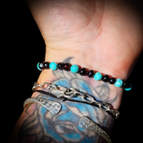 Polished Cherry Amber & Turquoise Elastic Bracelet