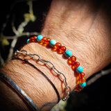 Polished Cognac Amber & Turquoise Stone Elastic Bracelet