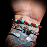 Polished Cognac Amber & Turquoise Stone Elastic Bracelet