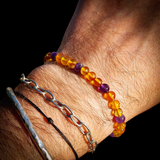 Polished Honey Baltic Amber & Amethyst Elastic Bracelet