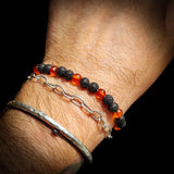 Polished Cognac Amber & Lava Stone Elastic Bracelet