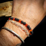 Polished Cognac Amber & Lava Stone Elastic Bracelet