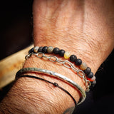 Natural Raw Green Amber, Onyx, Lava Stones Elastic Bracelet