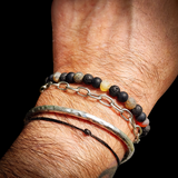 Natural Raw Green Amber, Onyx, Lava Stones Elastic Bracelet