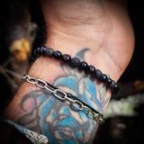 Raw Cherry Amber, Lava & Obsidian Stone Elastic bracelet