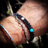 Cherry Baltic Amber, Amazonite, Rose Quartz, Amethyst Macrame Bracelet