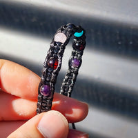 Black Macrame Cord Bracelet - Cherry, Amazonite, Rose Quartz, Amethyst