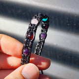 Black Macrame Cord Bracelet - Cherry, Amazonite, Rose Quartz, Amethyst