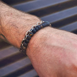 Adults Bracelet - Polished Green Amber & Matte Obsidian