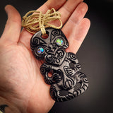 Hei Tiki XL Black Bone Carving Pendant Necklace