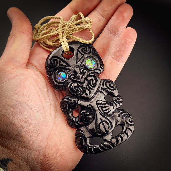 Hei Tiki XL Black Bone Carving Pendant Necklace – amberj