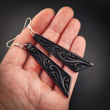 Koru Toki Drop Black Bone Carving Earrings