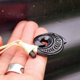 Black Stained Hand Carved Maori Bone Carving Pendant Necklace - Hook Carving