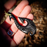 Hammer Head Hook Black Bone Carving Pendant Necklace - NZ Maori Inspired