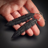 Feather Black Bone Carving Earrings