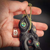 XL Family of Manaia Black Bone Carving Pendant Necklace