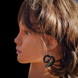 Koru Heart Black Bone Carving Earrings