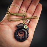 Manaia Koru Black Bone Carving Pendant Necklace