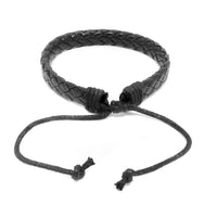 Black Leather Woven Adjustable Bracelet