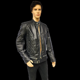 Blackout - Mens REAL Genuine Leather Jacket - Black Ribbed & Quilted