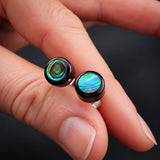Round Black Bone Carving & Paua Stud Earrings