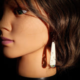 Natural Carved Maori Bone Carving & Paua Earrings - Oval Paua Drops