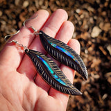 Feather Black Bone Carving Earrings