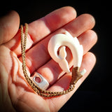 Natural Maori Bone Carving Pendant Necklace - Whale Tail Hook