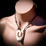 Natural Carved Maori Bone Carving Pendant Necklace - Heart