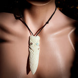 XL Natural Maori Bone Carving Pendant Necklace - Tiki Taiaha Head