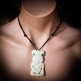 Natural Maori Bone Carving Pendant Necklace - Large Tiki