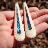 XL Long Oval Drop Bone Carving Earrings