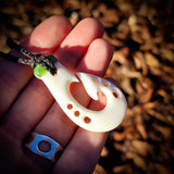 Hook Bone Carving & Greenstone Pendant Necklace - NZ Maori Inspired