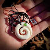 Koru Bone Carving & Greenstone Pendant Necklace - NZ Maori Inspired