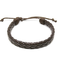 Brown Leather Woven Adjustable Bracelet