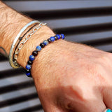 Polished Cherry Amber & Lapis Lazuli Elastic Bracelet