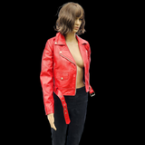 50% OFF SALE. Cherry Blaze - Womens REAL Genuine Leather Jacket - Red Side Zip