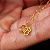 Childrens 925 Solid Sterling Silver Gold Heart & Paw Print Necklace