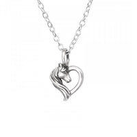 Childrens 925 Solid Sterling Silver Horse Heart Necklace