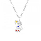 Childrens 925 Solid Sterling Silver & CZ Astronaut Necklace