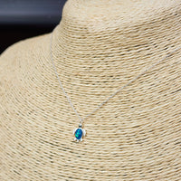 Childrens 925 Solid Sterling Silver & Created Opal Turtle Necklace