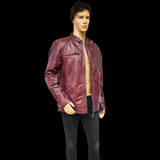 Crimson Brawler - Mens REAL Genuine Leather Jacket - Burgundy Quilted Shoulders