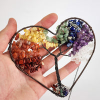 Copper Wire Crystal Chip 7 Chakra Double Heart Hanging Wall Décor