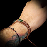 Dark Nephrite Jade / Greenstone Cylinder Macrame Bracelet (BROWN)