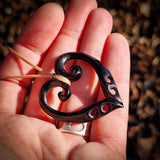 Double Koru Heart Black Bone Carving Pendant Necklace - NZ Maori Inspired