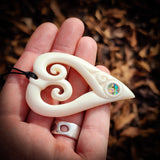 Double Koru Heart Bone Carving Pendant Necklace - NZ Maori Inspired
