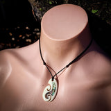 Double Koru Hook Bone Carving Pendant Necklace - NZ Maori Inspired