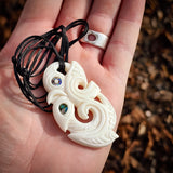 Double Manaia Bone Carving Pendant Necklace - NZ Maori Inspired